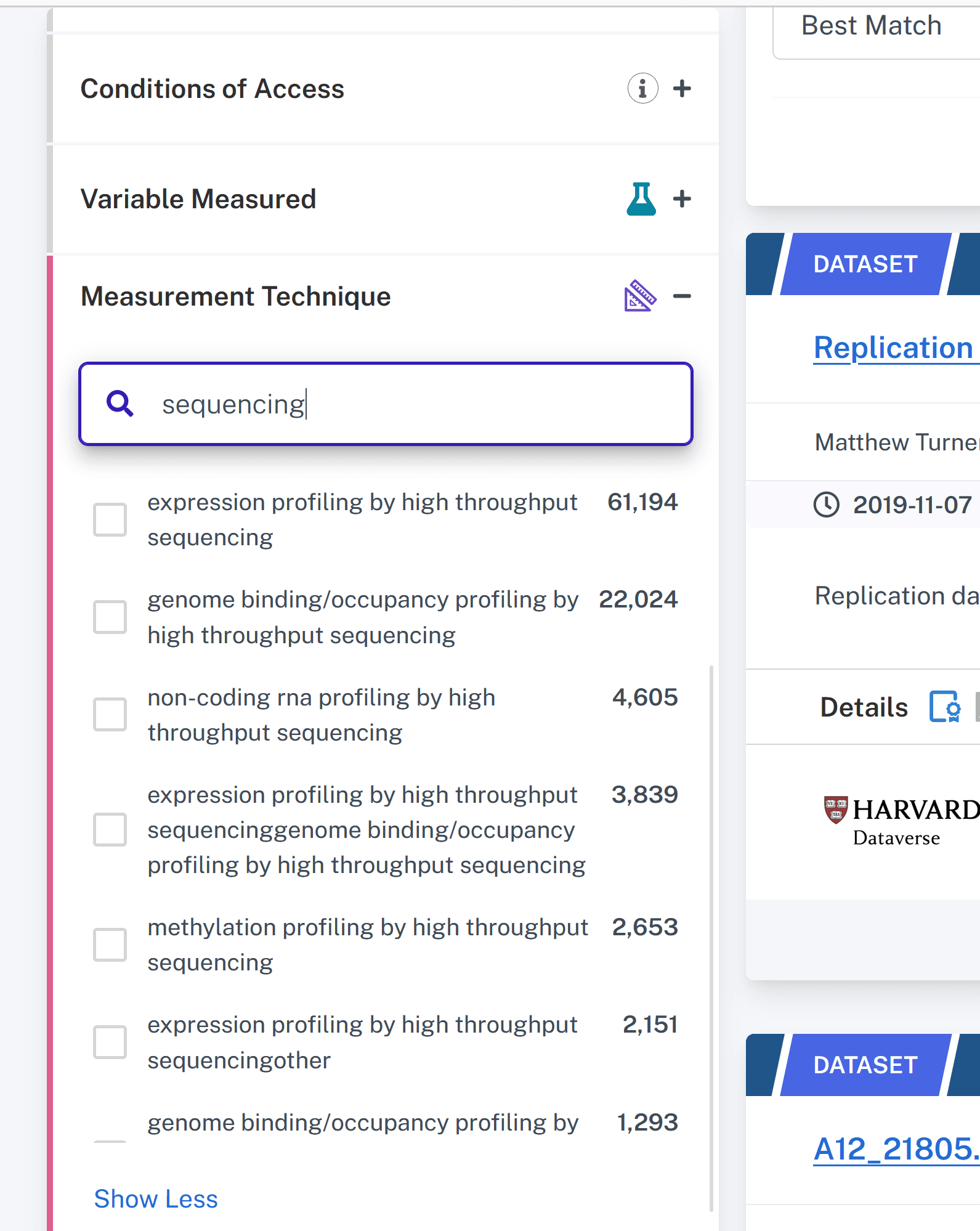 The filters panel has a search field.