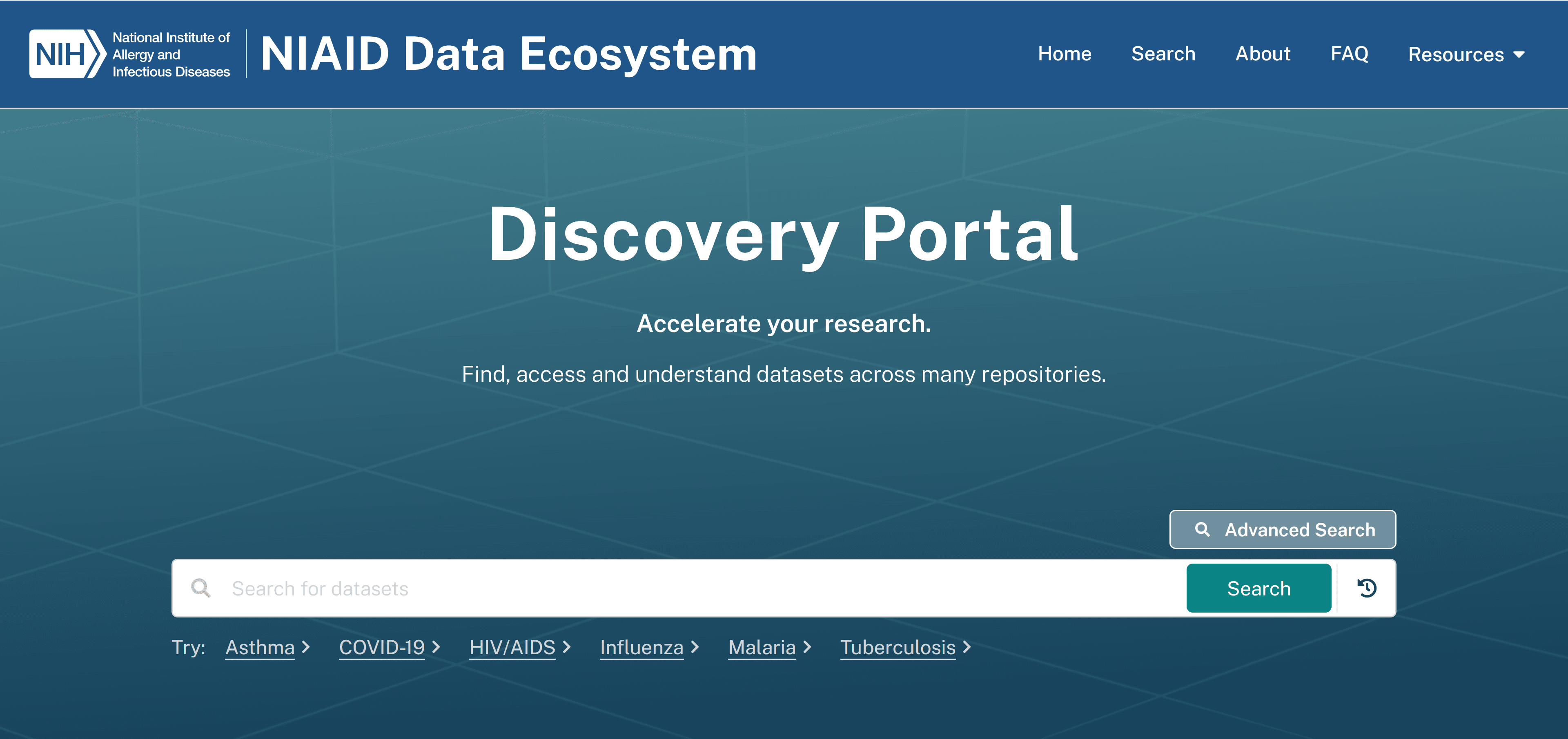 NIAID Data Ecosystem homepage.