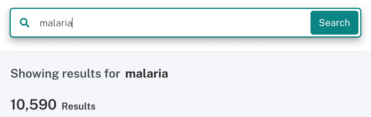 Searching for the term malaria.